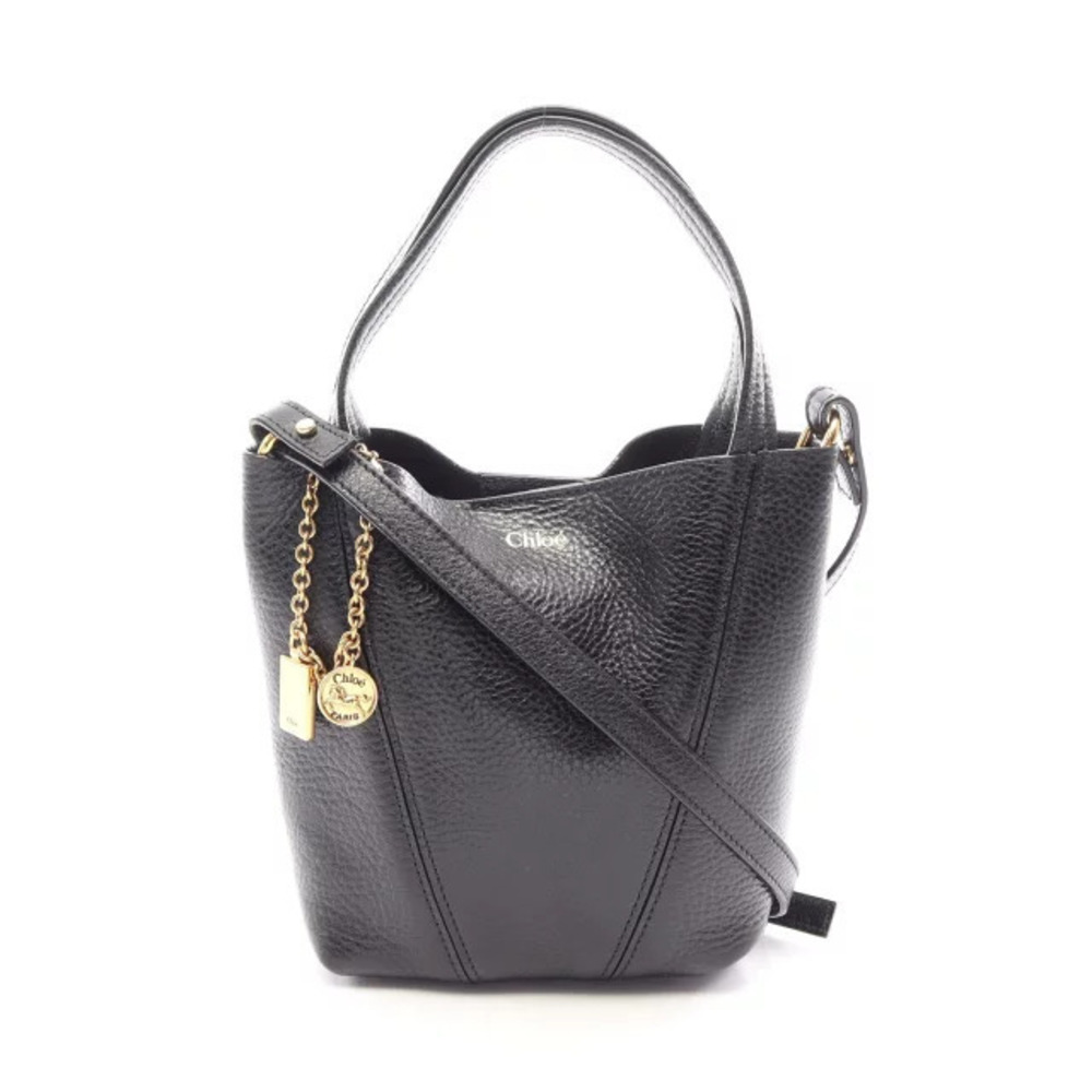 Chloe Spin Leather Crossbody Tote Calfskin Dangling Chain Medallion Black